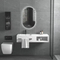 Luxury Marble Sanitary Ware Bathroom Vanity with LED Mirror New Design Rock Slate Bathroom Vanity Cabinet with Ceramic Basin and Towel Shelf
