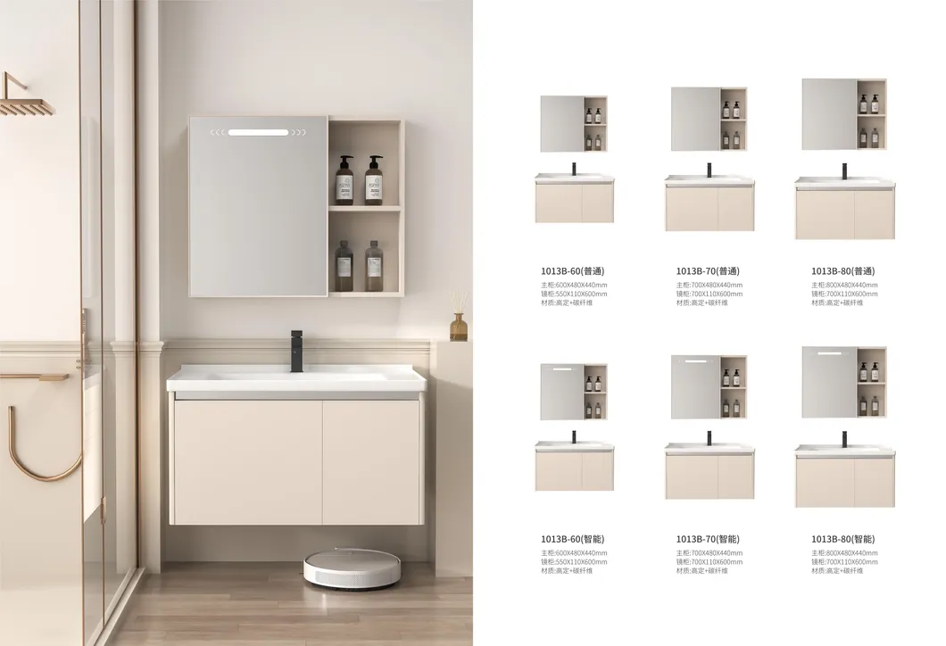 New Design Beautiful Bathroom Furniture Washbasin Cabinet with Ceramic Basin New Color PVC Bathroom Vanity
