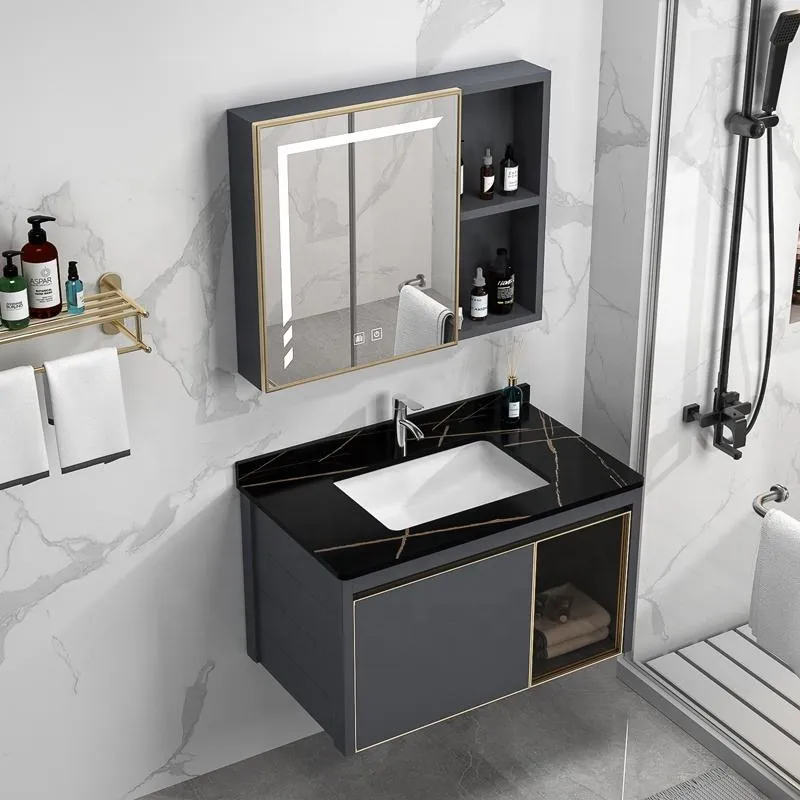 Modern Style Home Furniture Sanitary Ware Water Resistant Aluminum Cabinet Set Bathroom Vanity