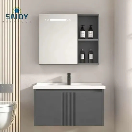 Waterproof PVC Home Bathroom Washbasin Cabinet Wall Hung Bathroom Floating Vanity