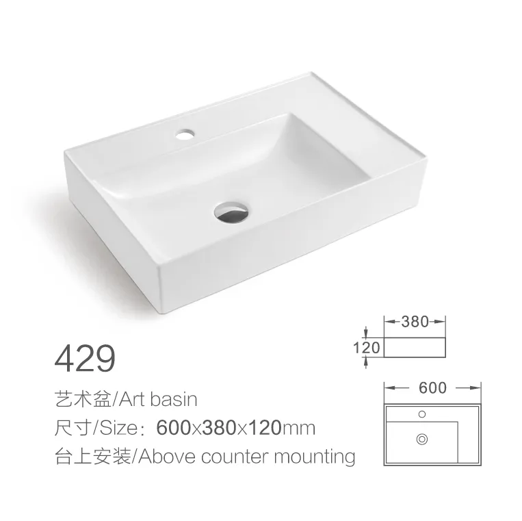Sanitary Ware Ceramic Bathroom Fashion Wash Basin Rectangular Countertop Sink