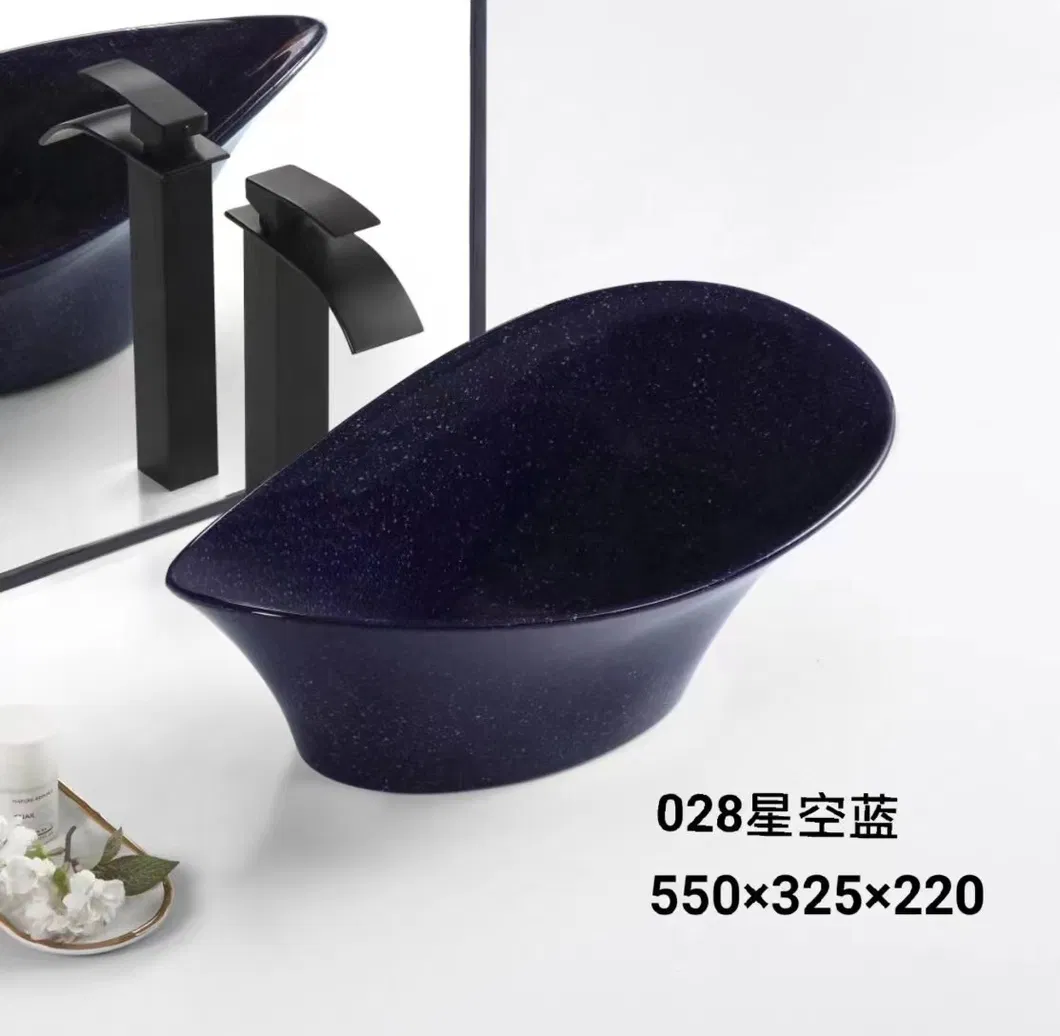 Ceramic Sanitary Ware Bathroom Sinks Round Shape Table Top Wash Basin for Hotel