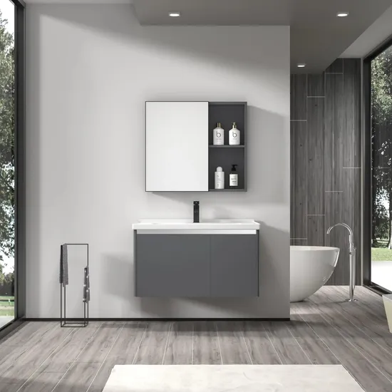 New Design Beautiful Bathroom Furniture Washbasin Cabinet with Ceramic Basin New Color PVC Bathroom Vanity
