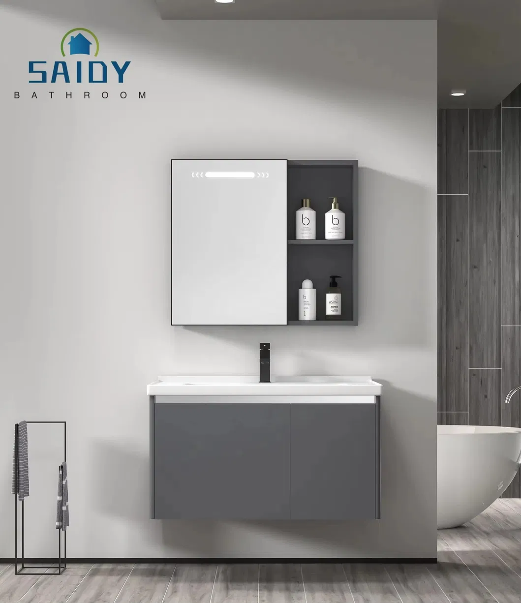 New Design Beautiful Bathroom Furniture Washbasin Cabinet with Ceramic Basin New Color PVC Bathroom Vanity