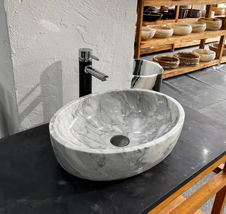 Customized Bathroom Luxury Sanitary Ware White Marble Basin Stone Sink Wash Basin