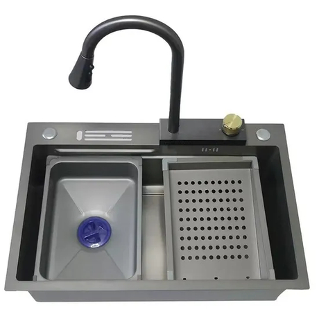 Black Luxury Modern 304 Stainless Steel Multifunctional Waterfall Kitchen Sink