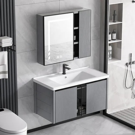 1000mm Wholesale Modern Customgrey Luxury Furniture Bathroom Products Set Wash Basin Bathroom Vanity Cabinet with Mirror