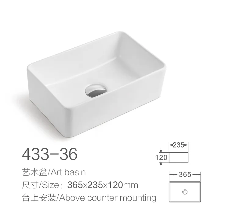 Sanitary Ware Ceramic Bathroom Fashion Wash Basin Rectangular Countertop Sink