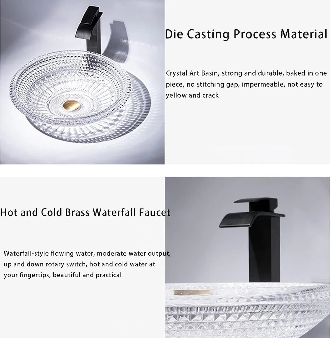 Hot Sale Luxury Decorative Modern Designs Tempered Bathroom Hand Art Wash Basin Glass Bowl Sink