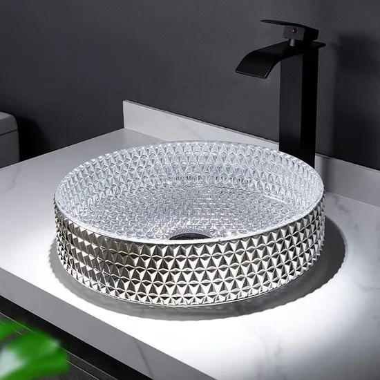 Sanitary Ware Glass Bolw Sink Gold Crystal Glass Bathroom Vanity Sink Above Dressing Table Wash Basin