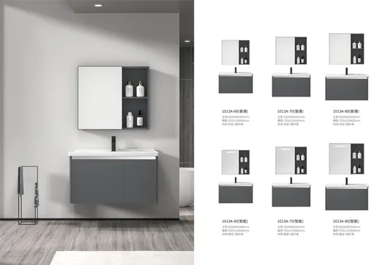 New Design Beautiful Bathroom Furniture Washbasin Cabinet with Ceramic Basin New Color PVC Bathroom Vanity