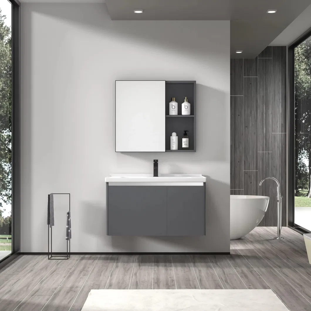 New Design Beautiful Bathroom Furniture Washbasin Cabinet with Ceramic Basin New Color PVC Bathroom Vanity