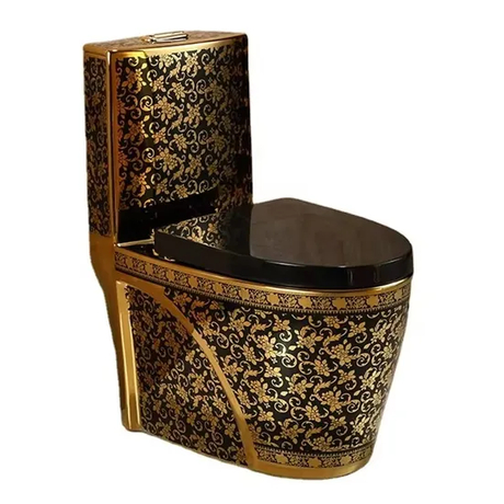 Gold Plated Black Color High Quality Ceramic Strap Ptrap Toilet Luxury Black and Gold Toilet One Piece Toilet