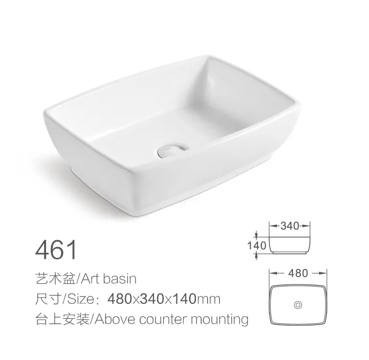 Sanitary Ware Ceramic Bathroom Fashion Wash Basin Rectangular Countertop Sink