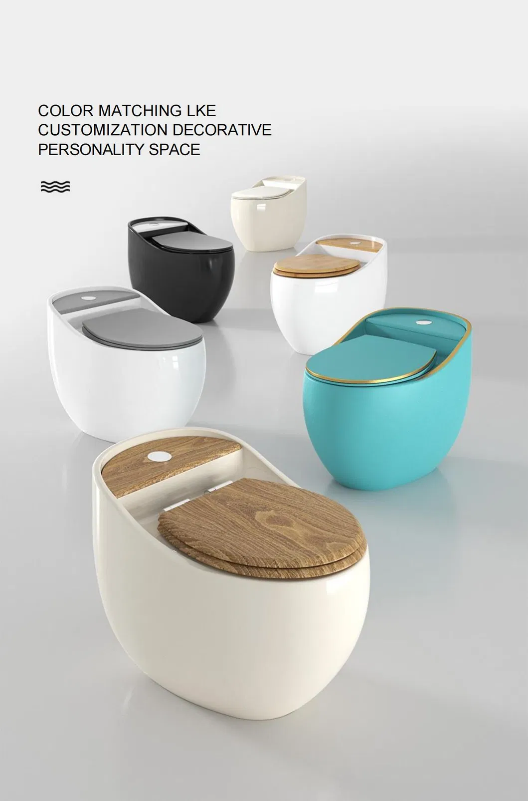 China Manufacturer New Egg Shape Colorful Toilet Siphon Jet Flush Toilet Seat Wc Bowl Saving Water Bathroom One Piece Toilet