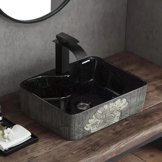 Chinese Wholesale Price Hotel Bathroom Ceramic Sanitary Ware Wash Basin with High-Quality Artistic Pattern Art Sink
