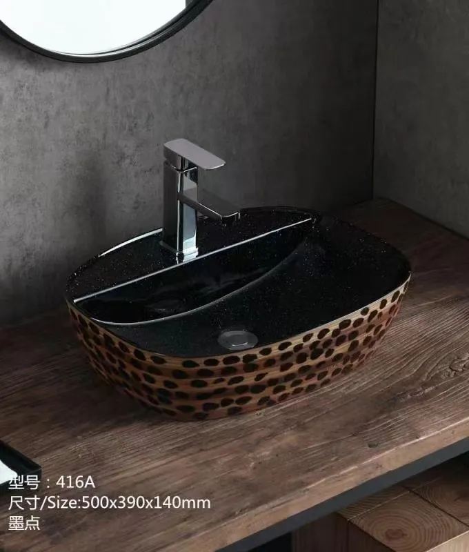 Rectangle Round Gold Wash Above Counter Home Hotel Restaurant Washroom Bathroom Sinks