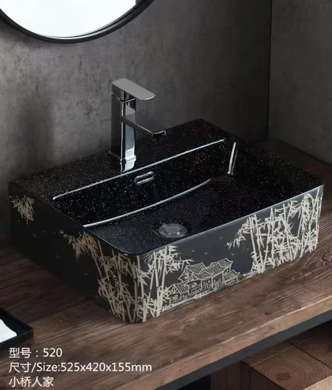 Rectangle Round Gold Wash Above Counter Home Hotel Restaurant Washroom Bathroom Sinks