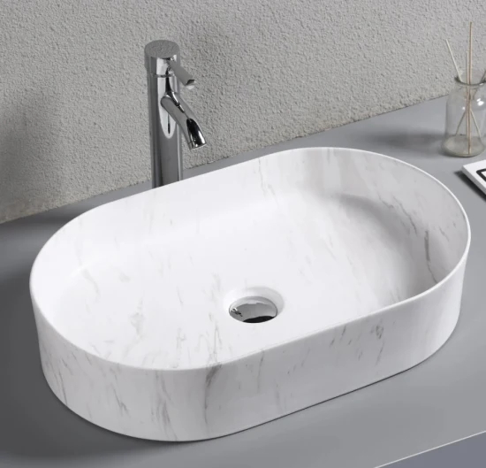 Bathroom Luxury Hotel Vanity Basin Porcelain Marble Look Ceramic Art Wash Basin Countertop Vessel Sink