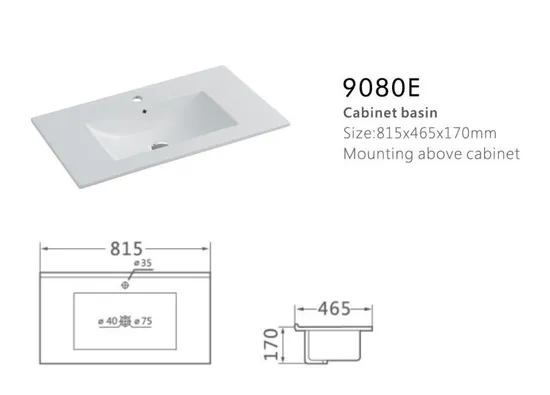 Ceramic Lavatory Wash Basin Rectangle Undermount Thin Edge Vanity Top Single Cabinet Bathroom Sink Wash Basin