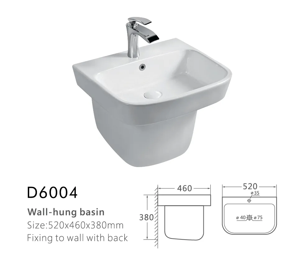 Sanitary Ware Bathroom Ceramic Sink Wall Hung Lavabo Wash Basin