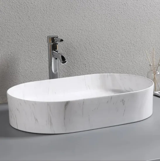 Bathroom Luxury Hotel Vanity Basin Porcelain Marble Look Ceramic Art Wash Basin Countertop Vessel Sink