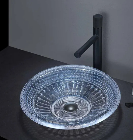 Blue Luxury Decorative Modern Designs Tempered Bathroom Glass Bowl Sink Basin