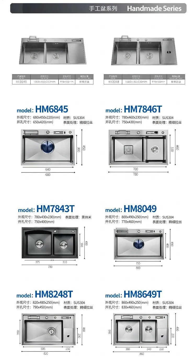 China Wholesale Home Kitchenware Nano Brushed Kitchen Stainless Steel Handmade Custom Sink