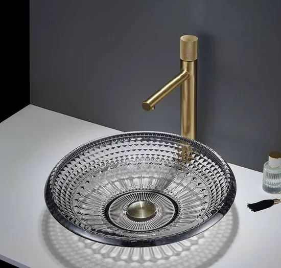 Marble Sanitary Ware Bathroom Art Wash Basin Tempered Glass Bowl Sink