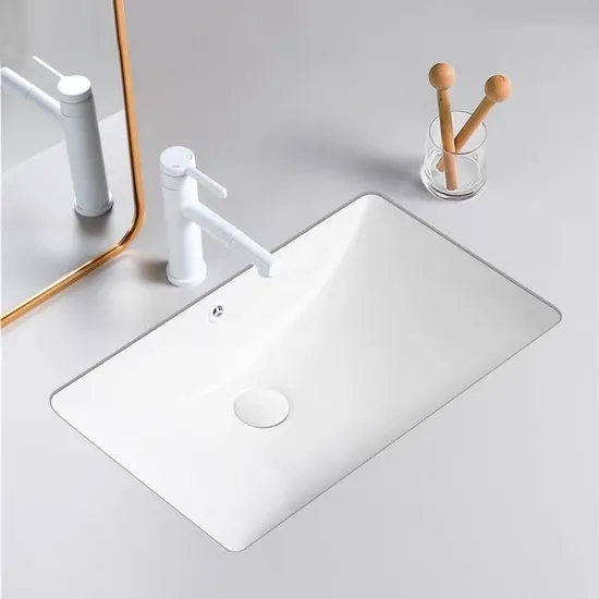 Chinese Wholesale Sanitary Ware Furniture White Ceramic Rectangular Undermount Bathroom Vanity Wash Sink Basin
