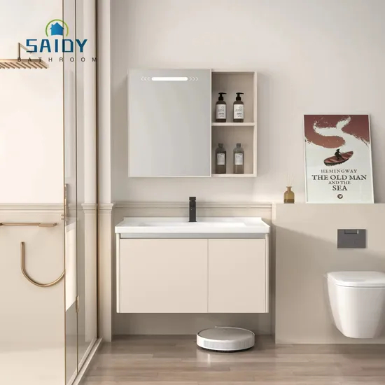 New Design Beautiful Bathroom Furniture Washbasin Cabinet with Ceramic Basin New Color PVC Bathroom Vanity