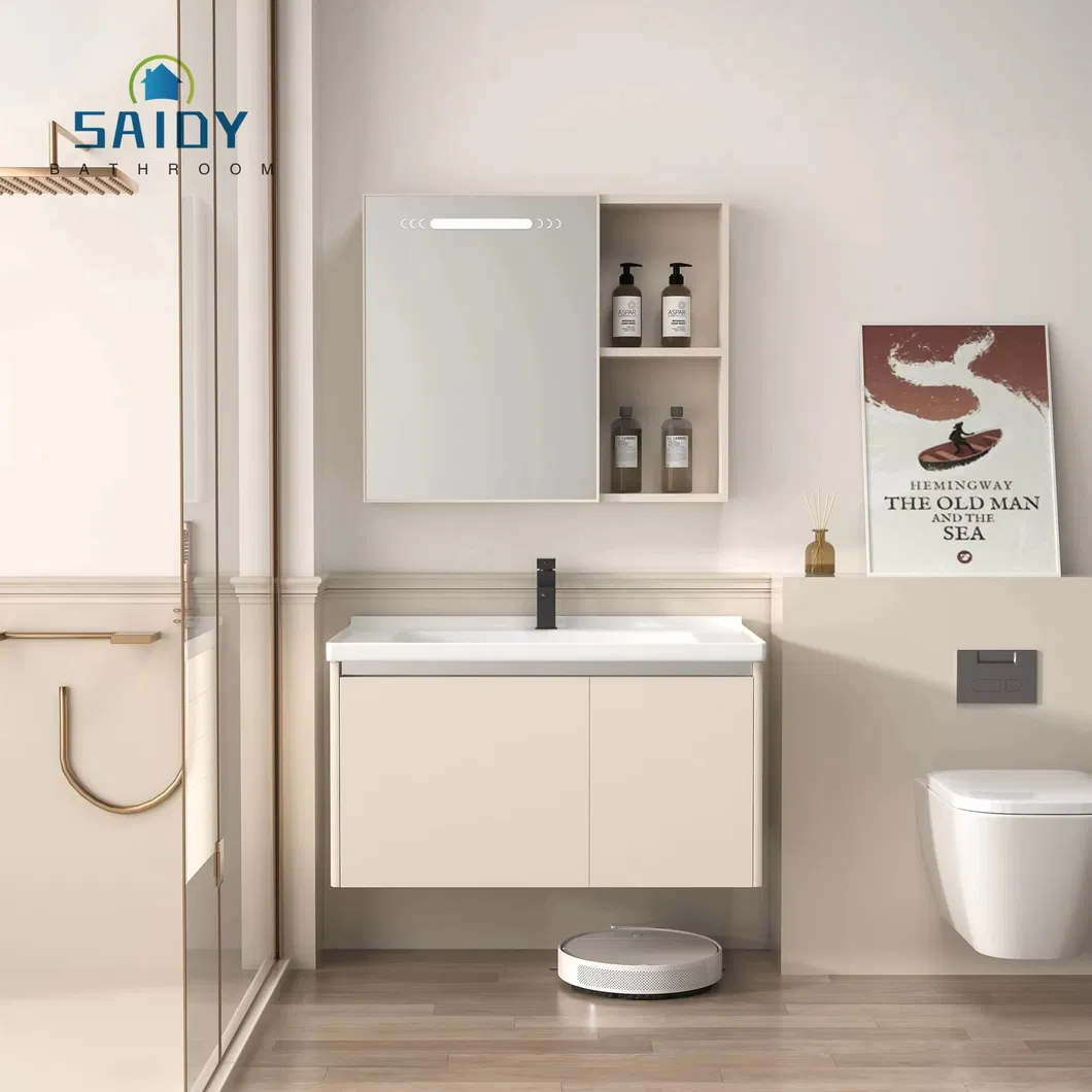 New Design Beautiful Bathroom Furniture Washbasin Cabinet with Ceramic Basin New Color PVC Bathroom Vanity