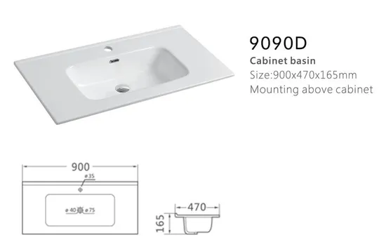 Ceramic Lavatory Wash Basin Rectangle Undermount Thin Edge Vanity Top Single Cabinet Bathroom Sink Wash Basin
