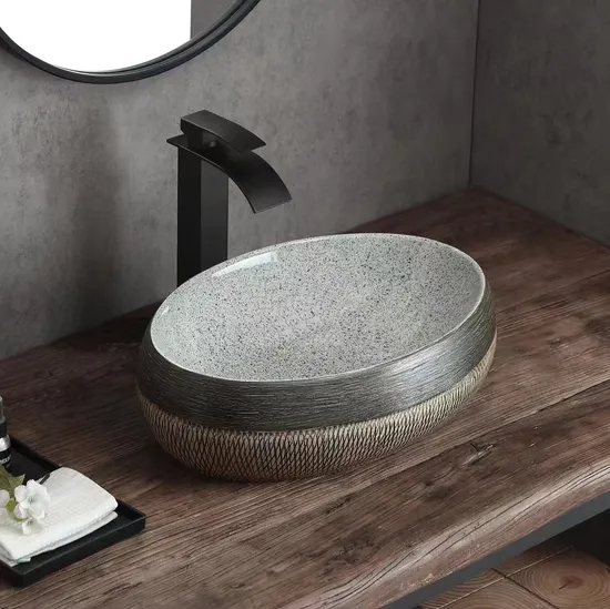New Hot Selling Sanitary Ware Hotel Bathroom Countertop Pattern Art Sink, Wash Basin, Ceramic Art Basin