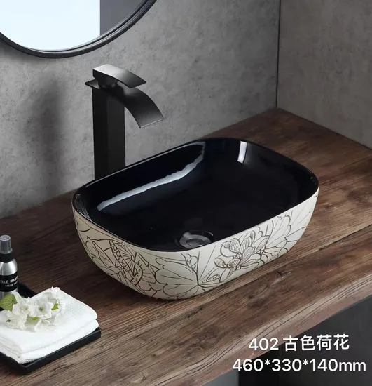 Sanitary Ware Table Top European Antique Retangular Ceramic Wash Basin Bathroom Sink