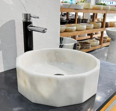 Customized Bathroom Furniture Different Stone White Marble Basin Sink