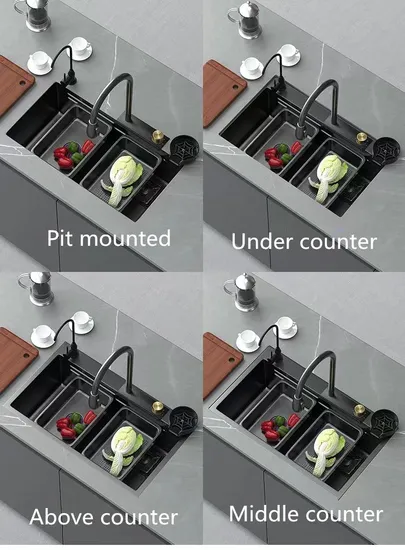 Black Luxury Modern 304 Stainless Steel Multifunctional Waterfall Kitchen Sink