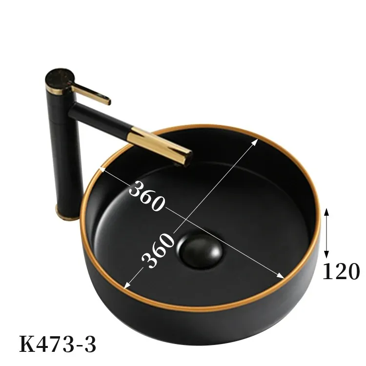 High Quality Luxury Modern Art Basin Sanitary Ware Ceramic Gold Black Bathroom Sink Counter Top Hand Wash Basin