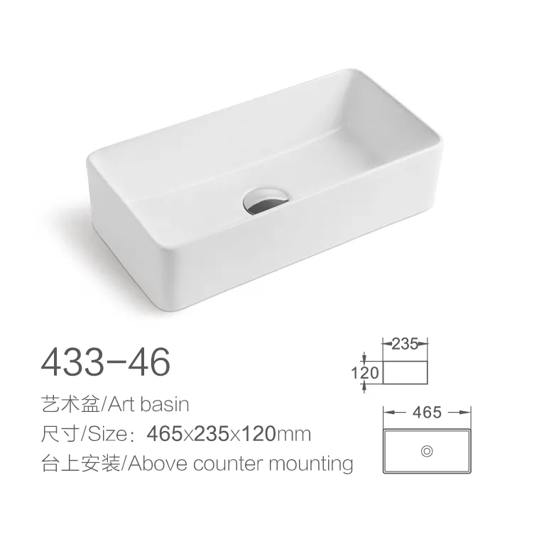 Sanitary Ware Ceramic Bathroom Fashion Wash Basin Rectangular Countertop Sink