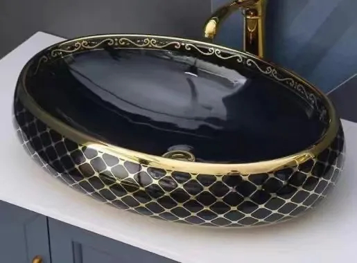 Luxury Modern White Black Ceramic Lavatory Wash Basin Rectangle Thin Edge Vanity Top Single Cabinet Bathroom Sink