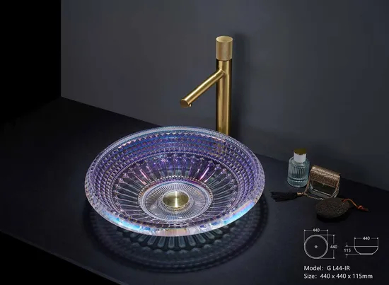 Blue Luxury Decorative Modern Designs Tempered Bathroom Glass Bowl Sink Basin