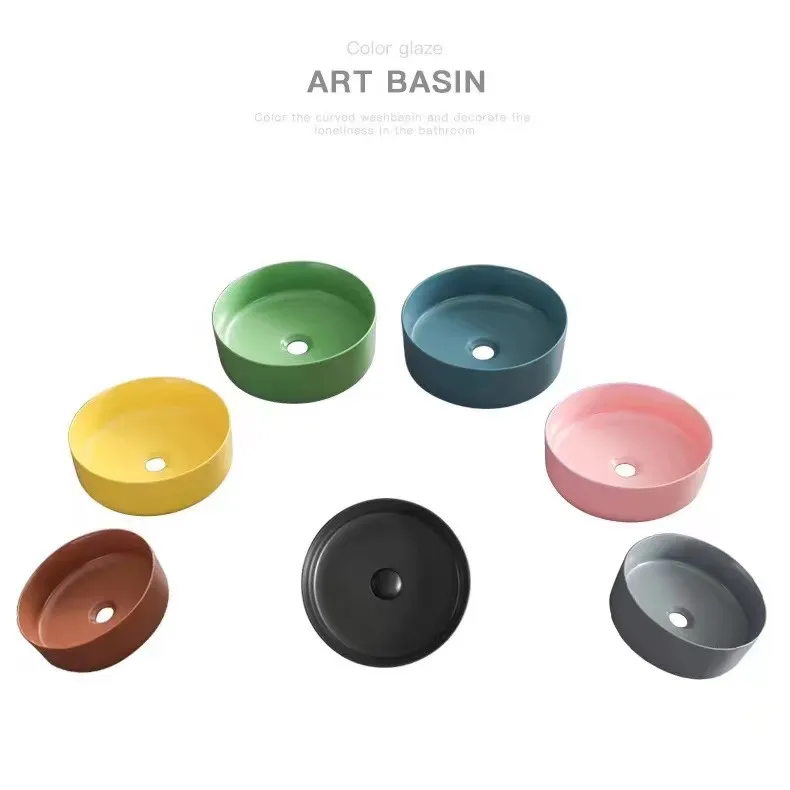 Ceramic Sanitary Ware Bathroom Sinks Round Shape Table Top Wash Basin for Hotel
