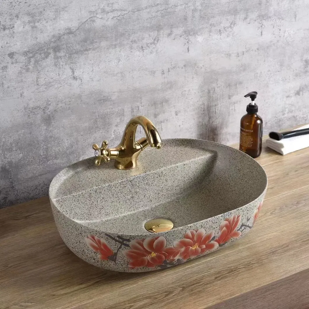 Ceramic Sanitary Ware Bathroom Sinks Round Shape Table Top Wash Basin for Hotel