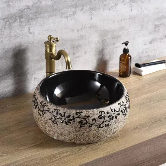 Ceramic Sanitary Ware Bathroom Sinks Round Shape Table Top Wash Basin for Hotel
