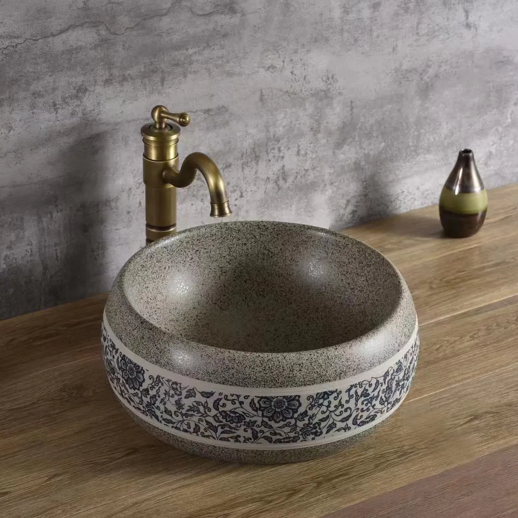 Ceramic Sanitary Ware Bathroom Sinks Round Shape Table Top Wash Basin for Hotel