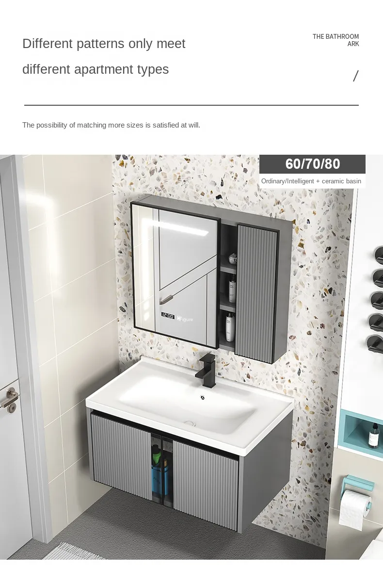 Modern Style Home Furniture Sanitary Ware Water Resistant Aluminum Cabinet Set Bathroom Vanity