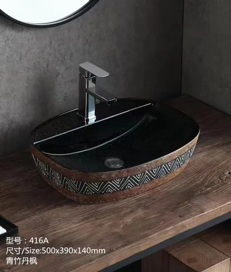 Rectangle Round Gold Wash Above Counter Home Hotel Restaurant Washroom Bathroom Sinks
