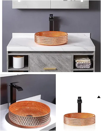 Sanitary Ware Light Luxury Crystal Glass Bowl Sink Wash Basin Hotel Furniture Small Makeup Table Household Bathroom Circular Glass Countertop Wash Basin