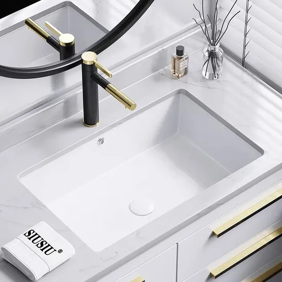 CE Cupc Oval Rectangular Bathroom Basin - White Ceramic Under Counter Mounted Sink