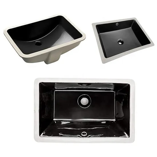 Chaozhou Luxury Modern White Black Ceramic Lavatory Wash Basin Rectangle Cabinet Bathroom Sink Under Counter Basin